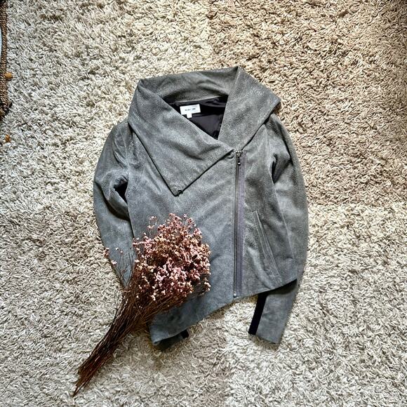 ジャケット・アウター HELMUT LANG asymmetry coat Helmut Lang Gray Lamb Leather Biker Moto Jacket Asymmetrical